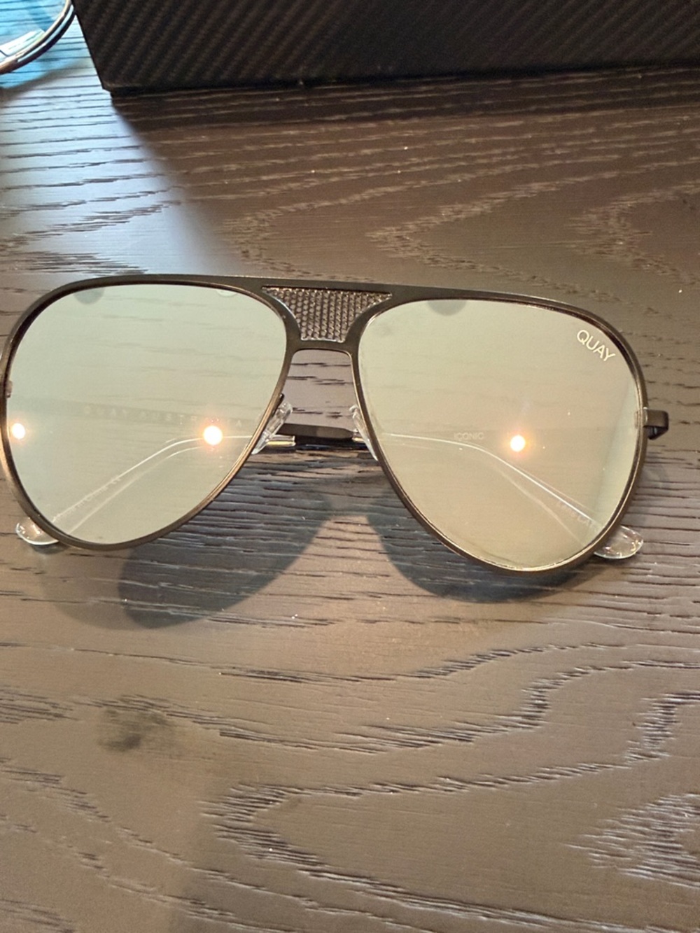 Quay Australia Black Frame Aviator Sunglasses with Green Lenses